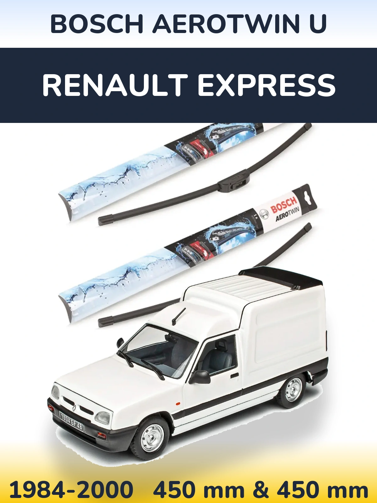 Front wiper blade set BOSCH AeroTwin U 450 & 450 mm for Renault Express 1984-2000