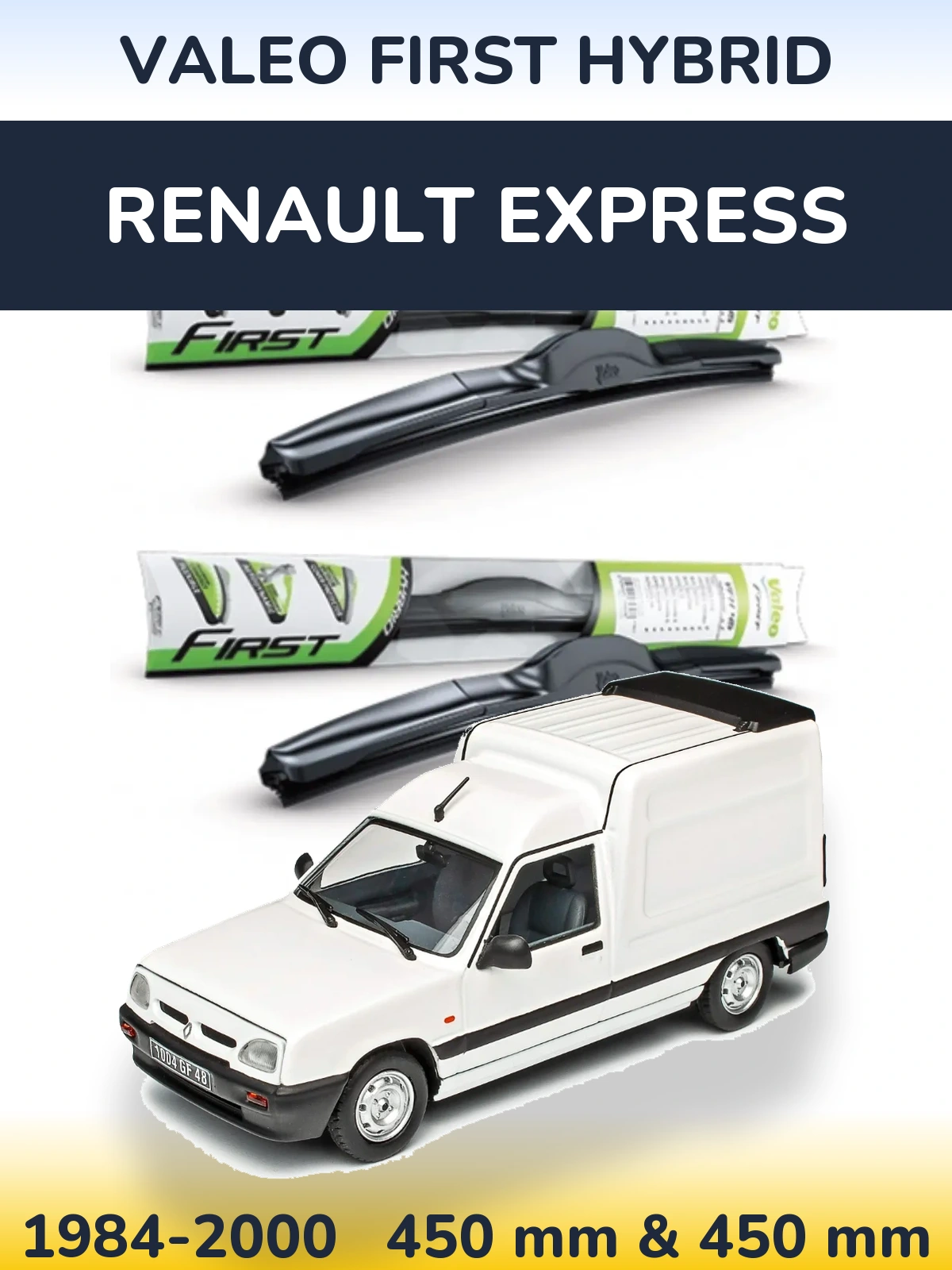 Front wiper blade set Valeo First Hybrid 450 & 450 mm for Renault Express 1984-2000