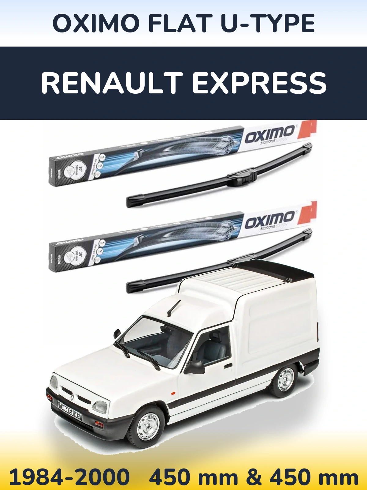 Front wiper blade set Oximo Flat U-type 450 & 450 mm for Renault Express 1984-2000