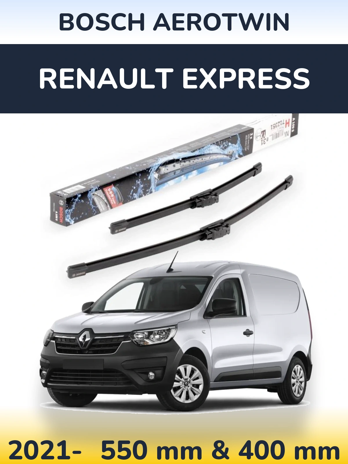 Комплект передних дворников BOSCH AeroTwin 550 & 400 мм для Renault Express 2021-2026