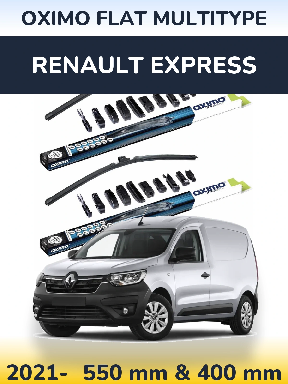 Комплект передних дворников Oximo Flat MultiТипe 550 & 400 мм для Renault Express 2021-2026