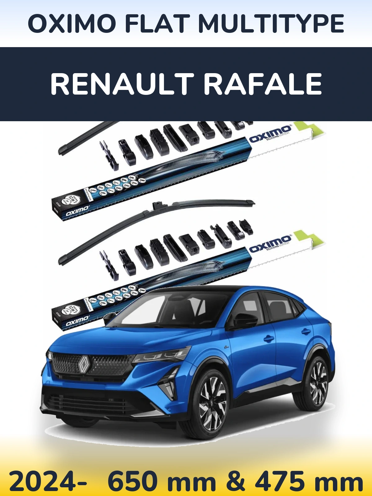 Комплект передних дворников Oximo Flat MultiТипe 650 & 475 мм для Renault Rafale 2024-2026