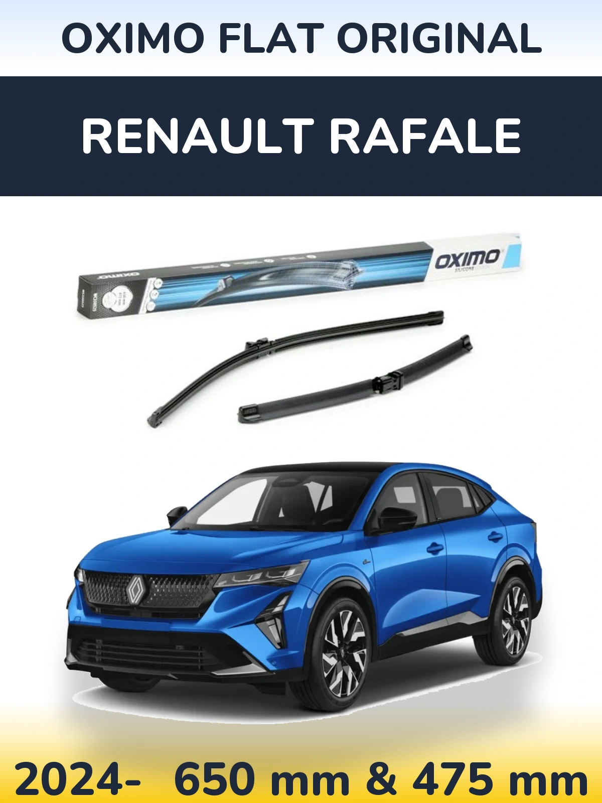 Комплект передних дворников Oximo Flat Original 650 & 475 мм для Renault Rafale 2024-2026
