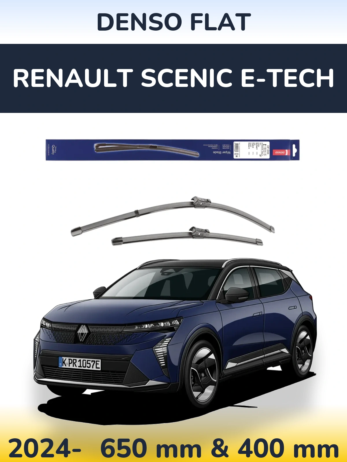 Front wiper blade set Denso Flat 650 & 400 mm for Renault Scenic E-Tech 2024-2026