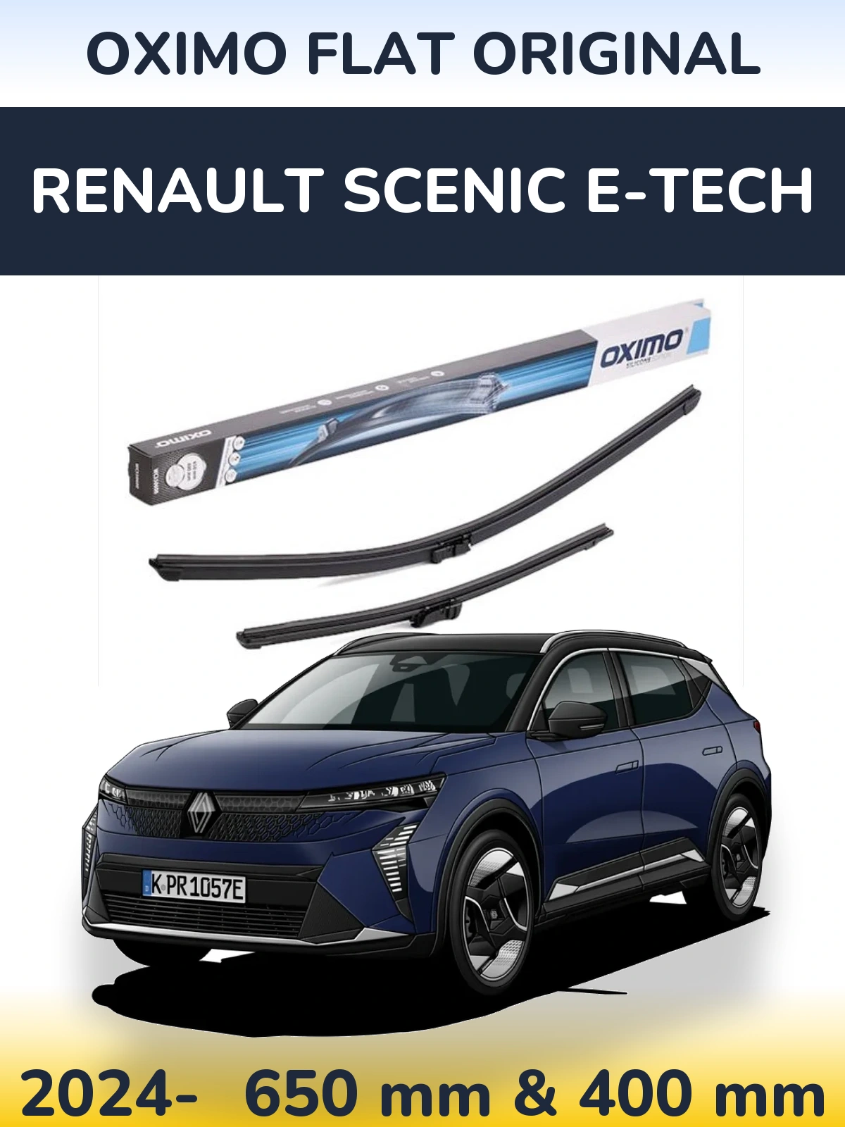 Комплект передних дворников Oximo Flat Original 650 & 400 мм для Renault Scenic E-Tech 2024-2026