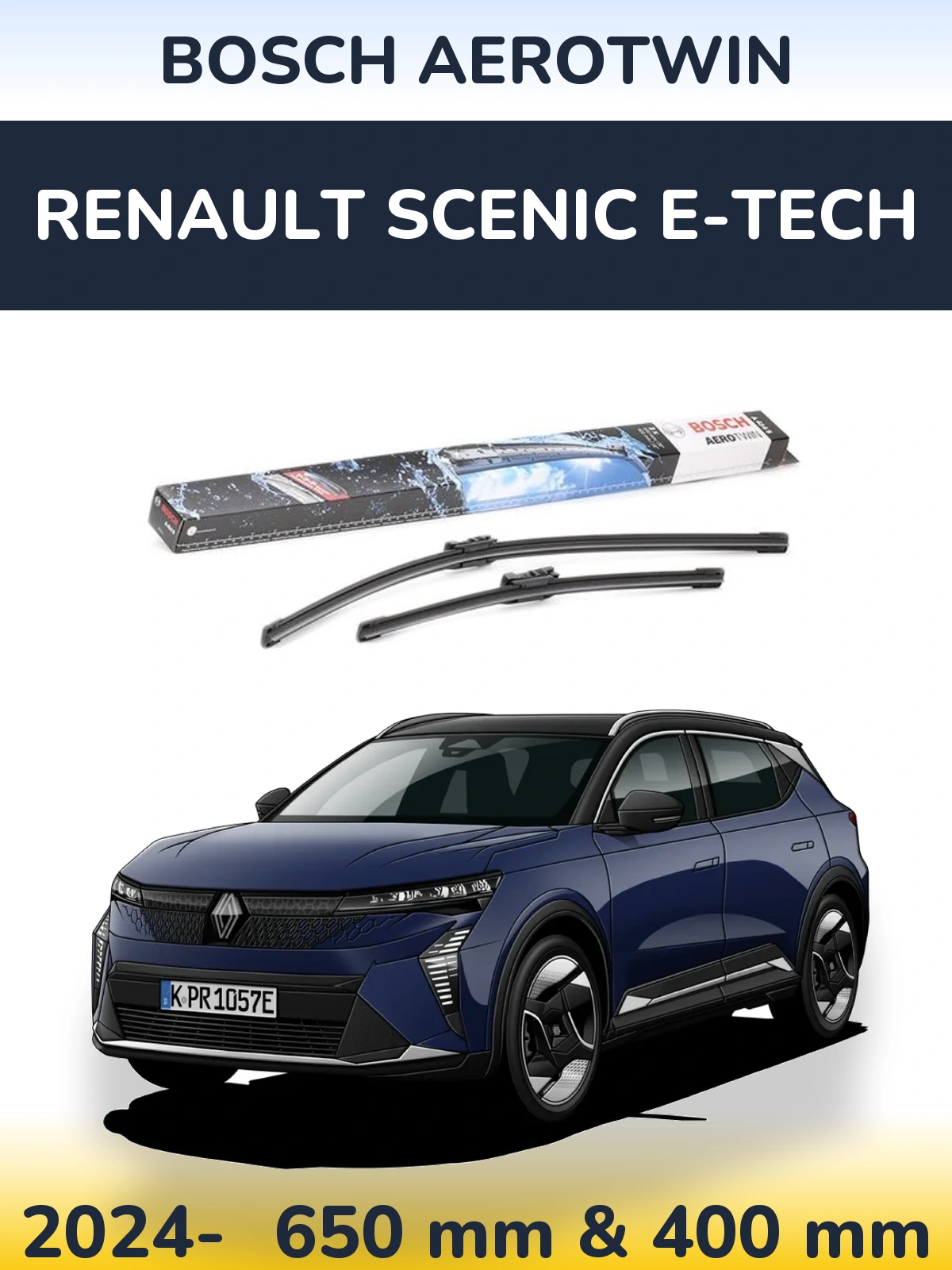 Комплект передніх щіток BOSCH AeroTwin 650 & 400 мм для Renault Scenic E-Tech 2024-2026
