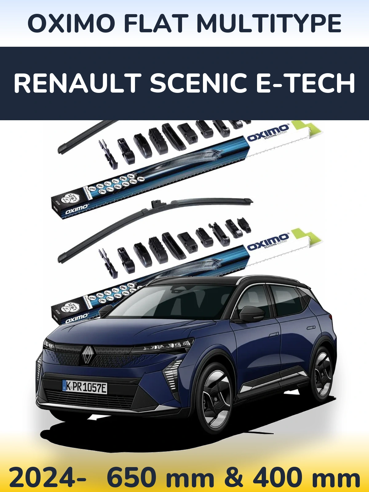 Front wiper blade set Oximo Flat MultiTipse 650 & 400 mm for Renault Scenic E-Tech 2024-2026