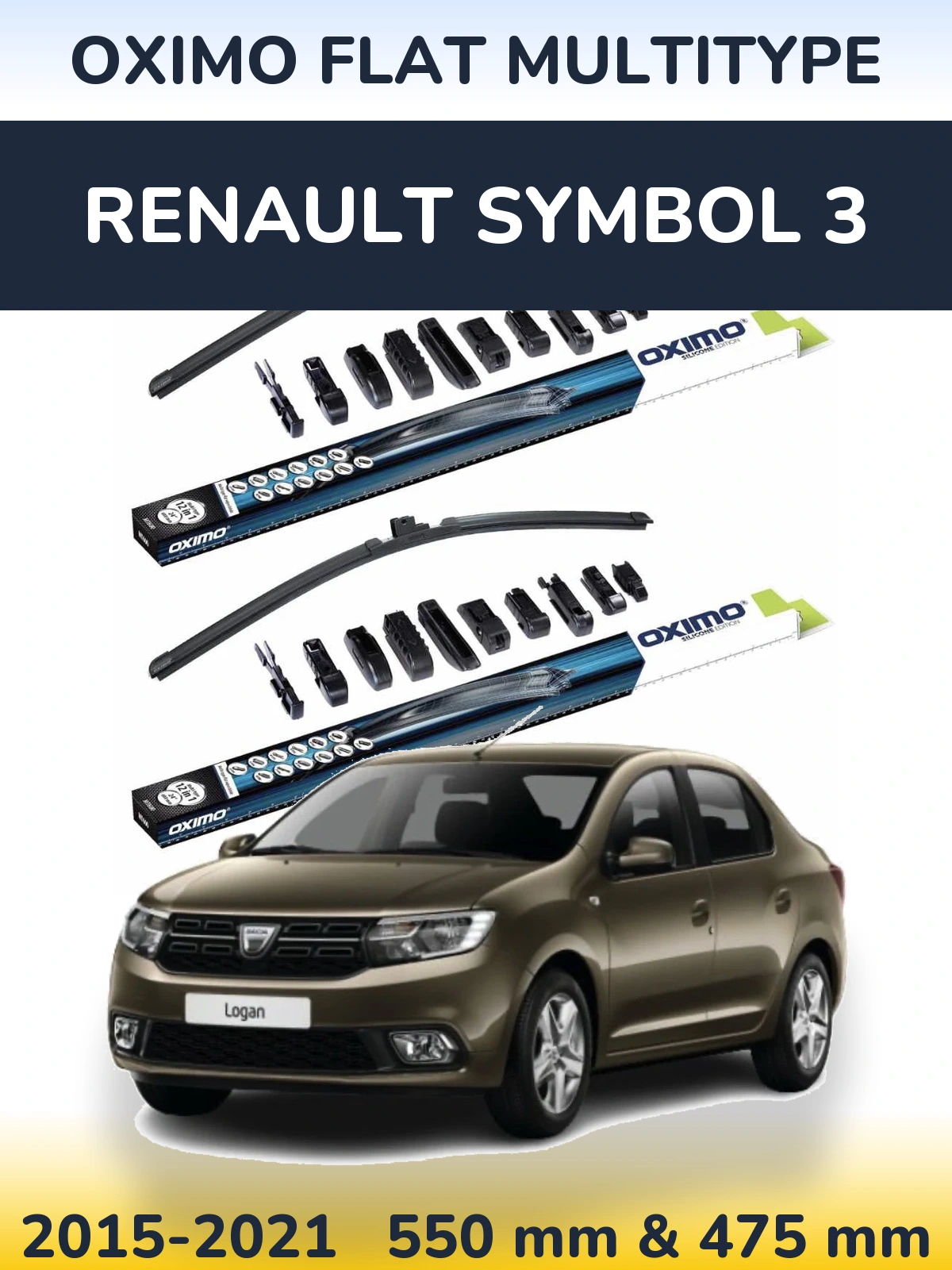 Front wiper blade set Oximo Flat MultiTipse 550 & 475 mm for Renault Symbol 3 2015-2021