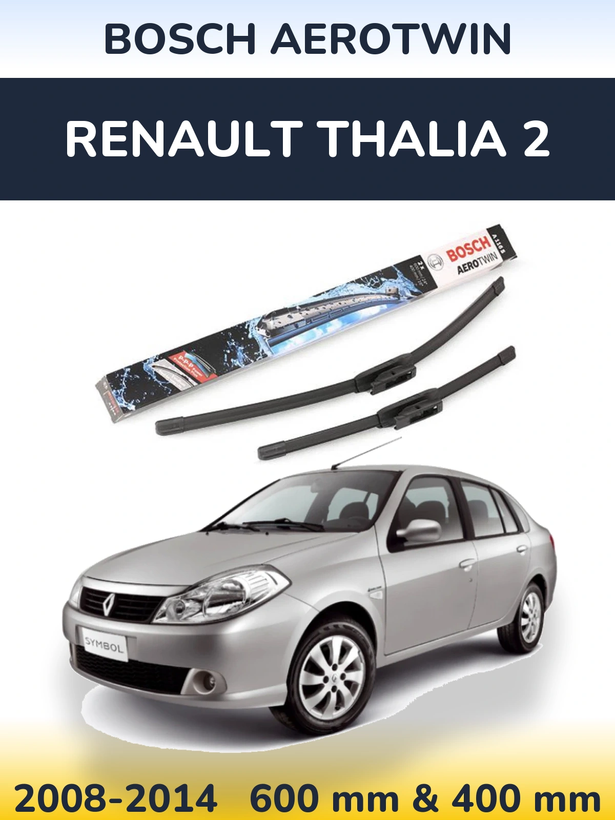 Front wiper blade set BOSCH AeroTwin 600 & 400 mm for Renault Thalia 2 2008-2014