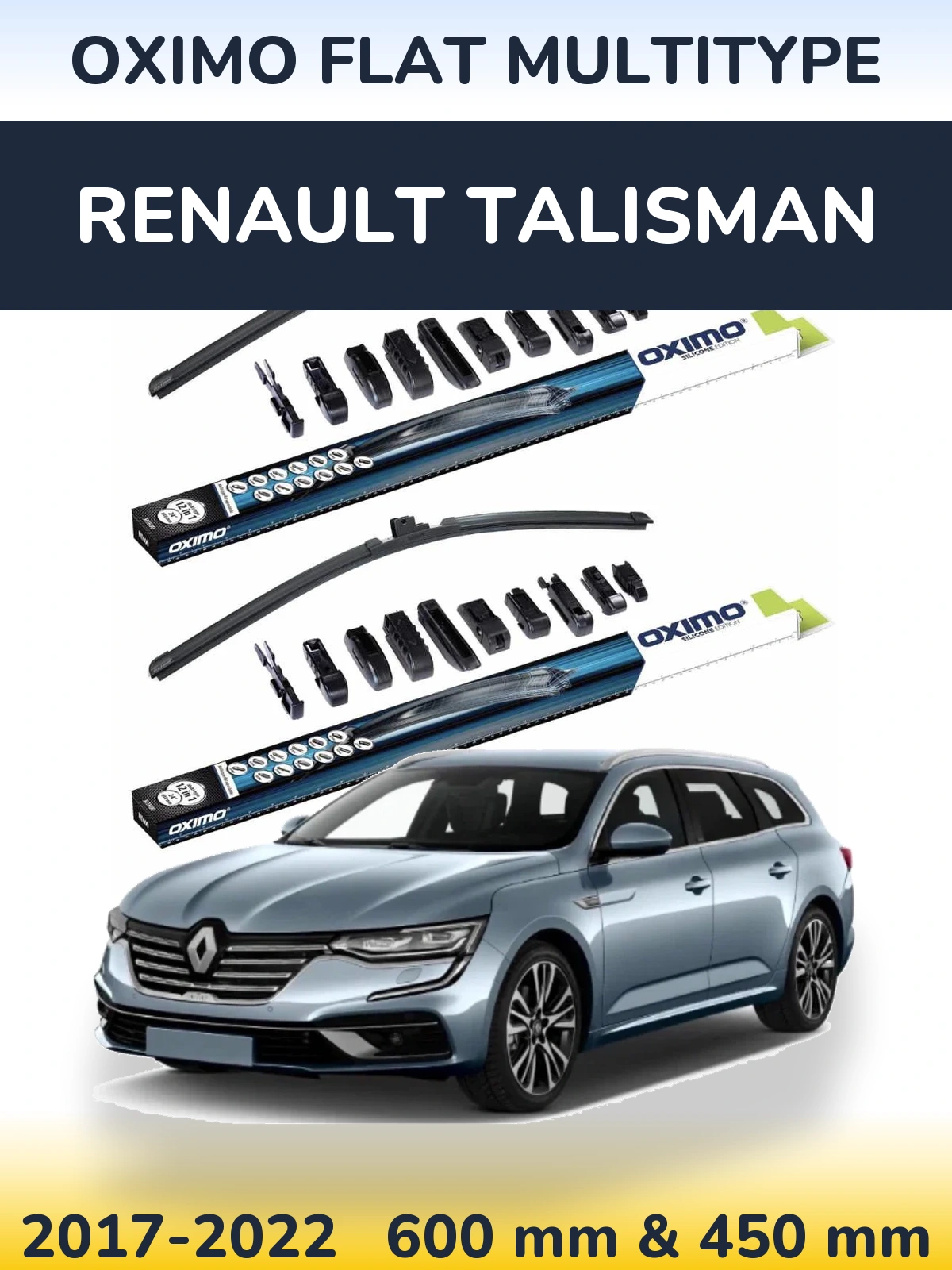 Front wiper blade set Oximo Flat MultiTipse 600 & 450 mm for Renault Talisman 2017-2022