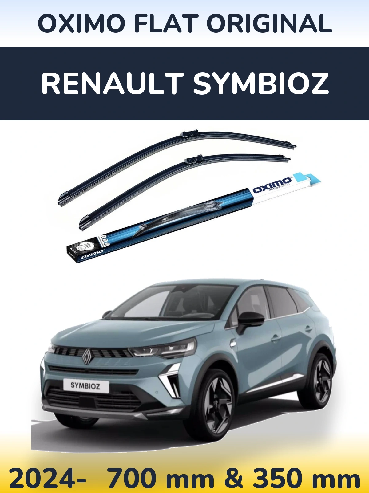 Front wiper blade set Oximo Flat Original 700 & 350 mm for Renault Symbioz 2024-2026