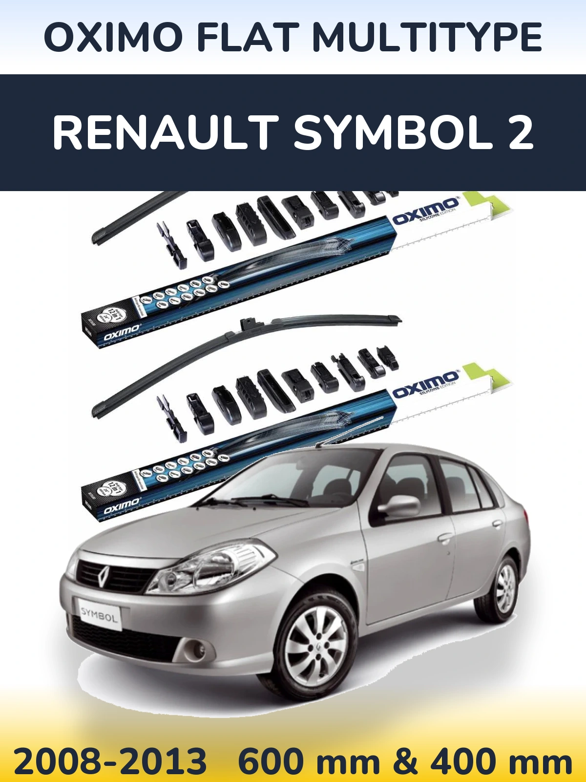Front wiper blade set Oximo Flat MultiTypee 600 & 400 mm for Renault Symbol 2 2008-2013