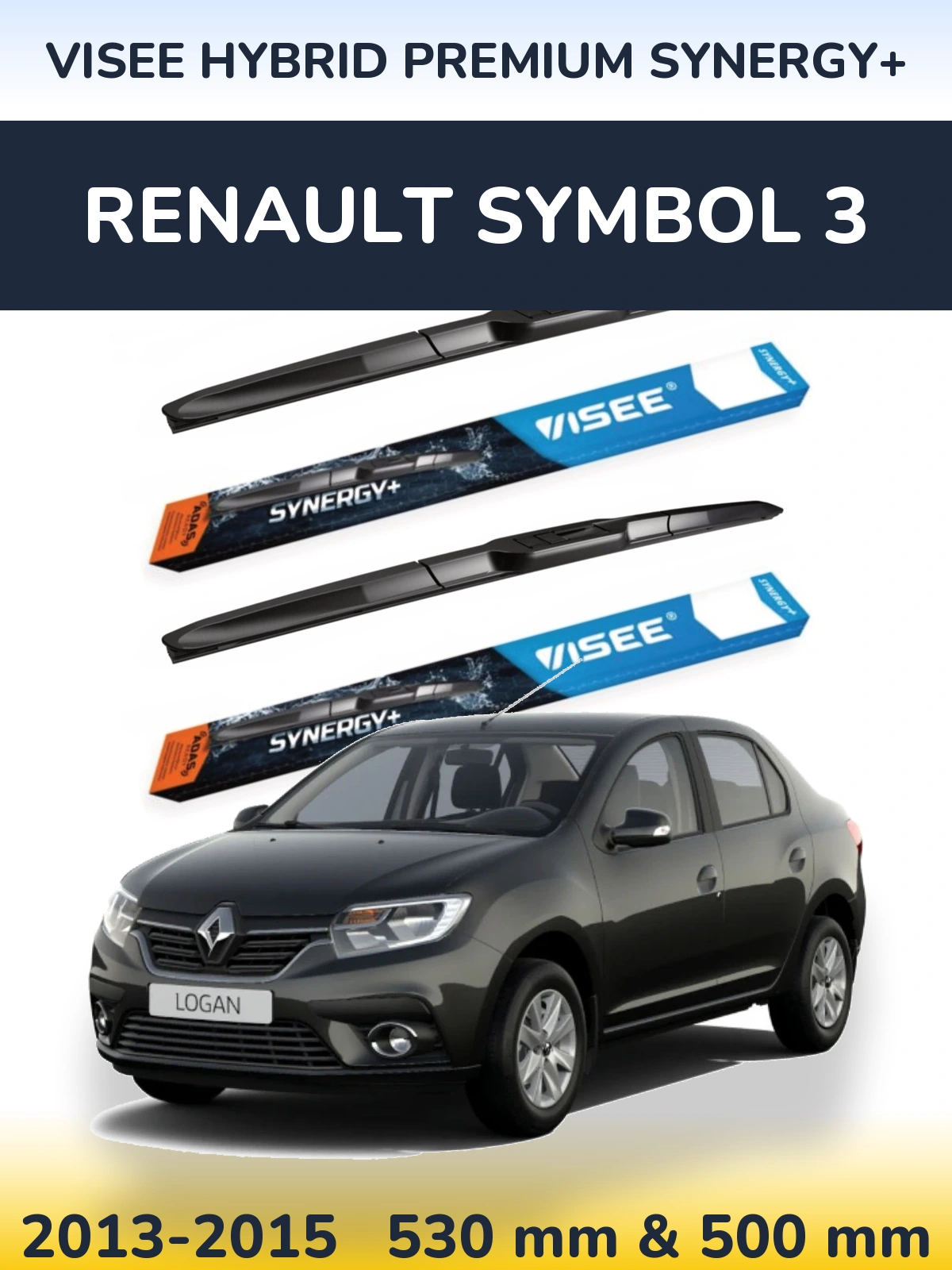 Front wiper blade set VISEE HYBRID PREMIUM SYNERGY+ 530 & 500 mm for Renault Symbol 3 2013-2015