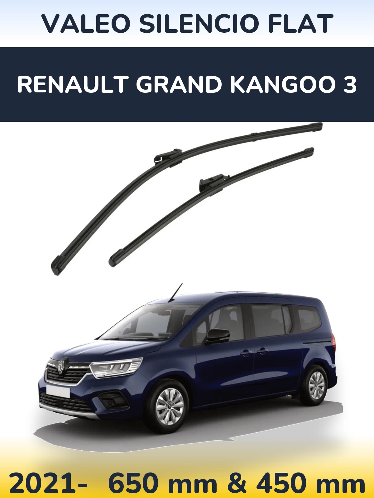 Комплект передніх щіток Valeo Silencio Flat 650 & 450 мм для Renault Grand Kangoo 3 2021-2026