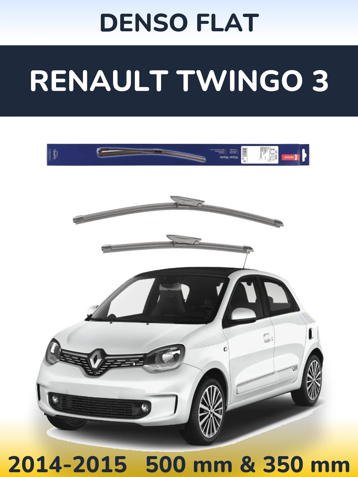 Front wiper blade set Denso Flat 500 & 350 mm for Renault Twingo 3 2014-2015