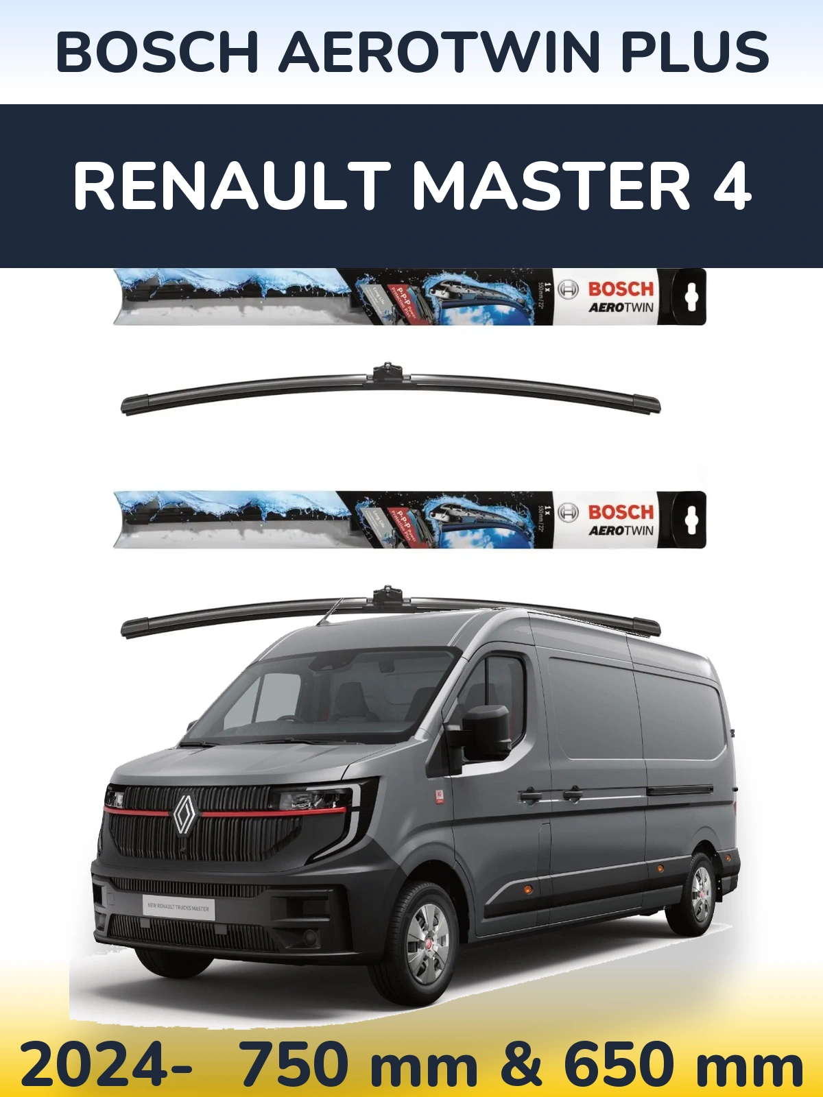 Front wiper blade set BOSCH AeroTwin Plus 750 & 650 mm for Renault Master 4 2024-2026