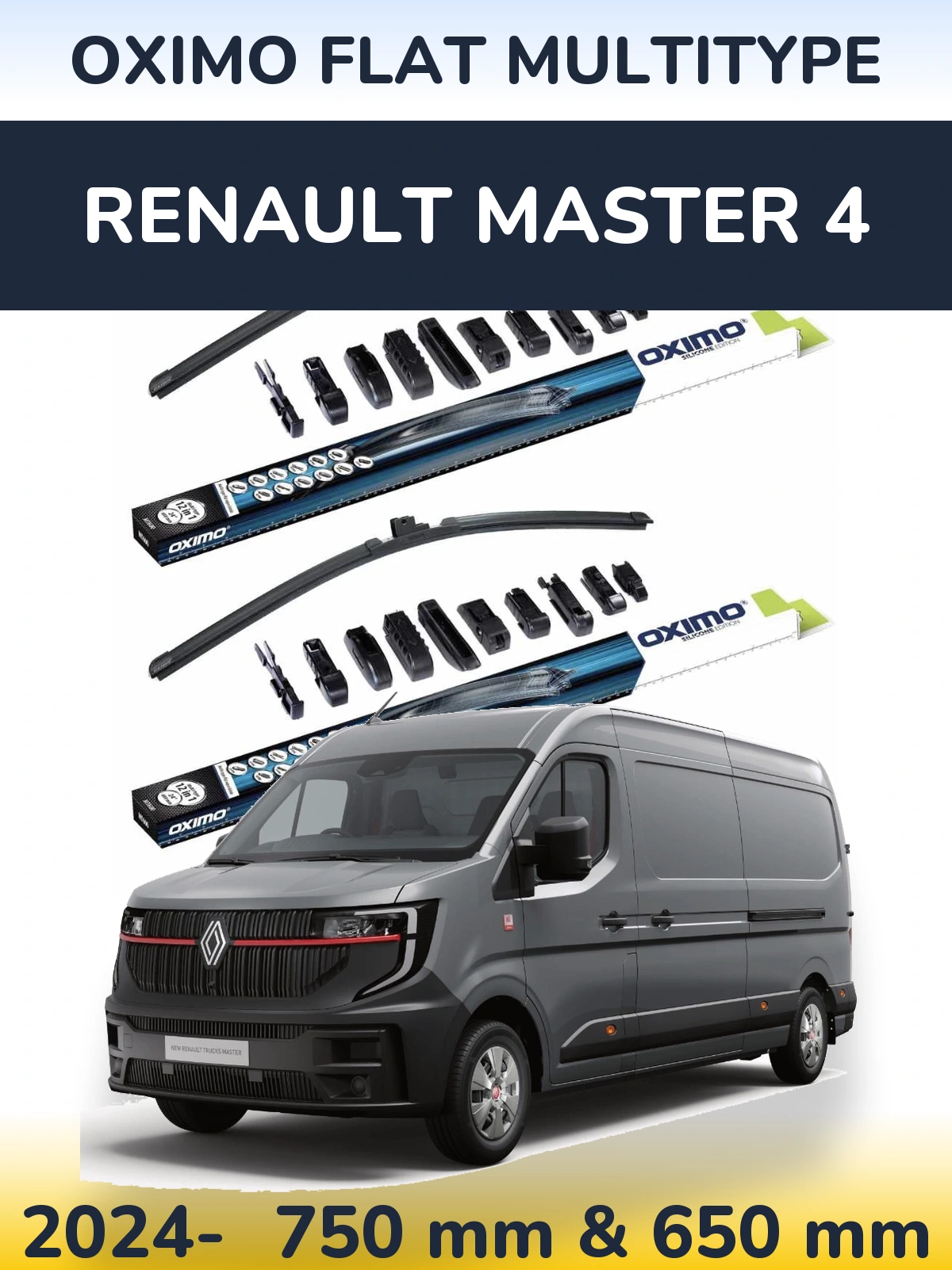 Front wiper blade set Oximo Flat MultiTipse 750 & 650 mm for Renault Master 4 2024-2026