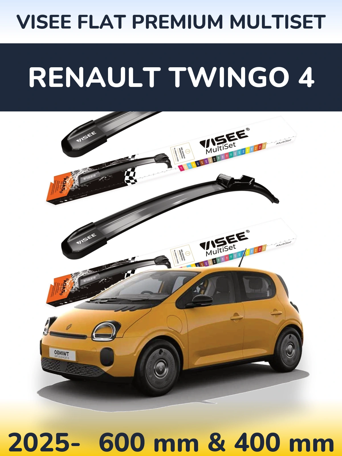 Front wiper blade set VISEE FLAT PREMIUM MultiSet 600 & 400 mm for Renault Twingo 4 2025-2026