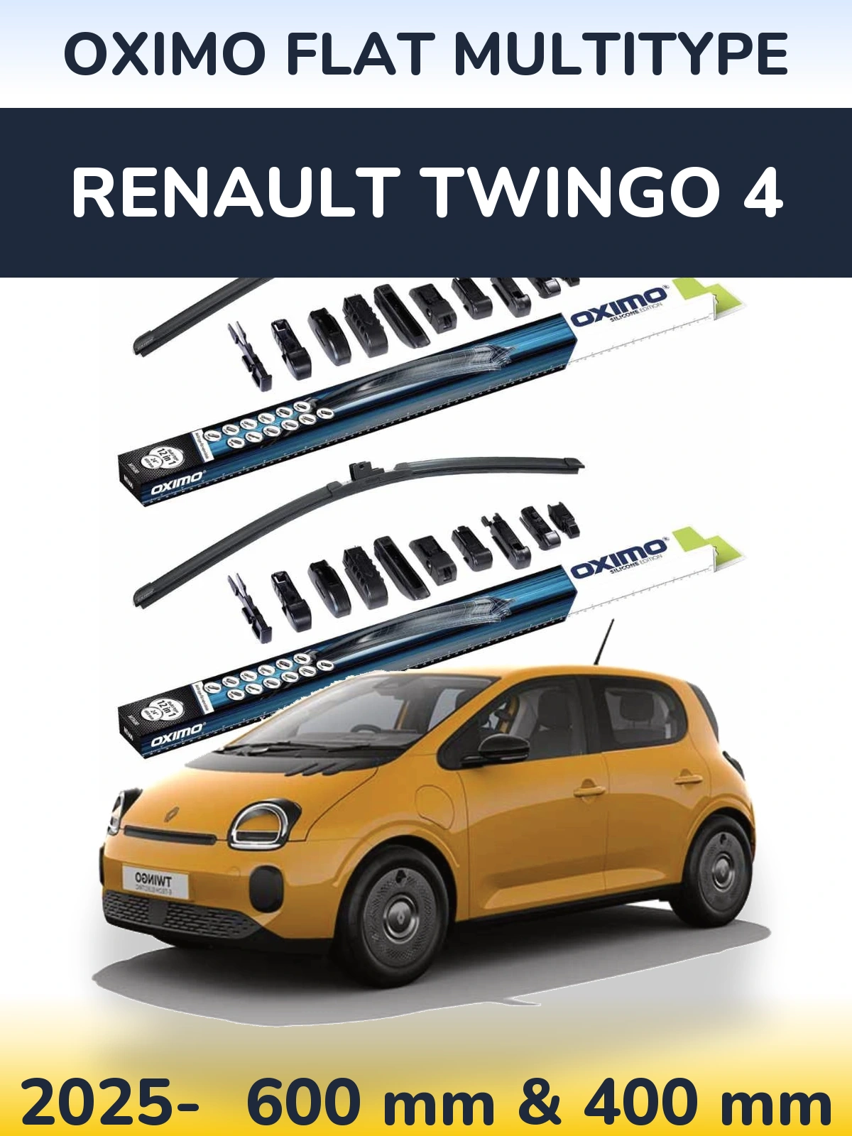 Front wiper blade set Oximo Flat MultiTipse 600 & 400 mm for Renault Twingo 4 2025-2026