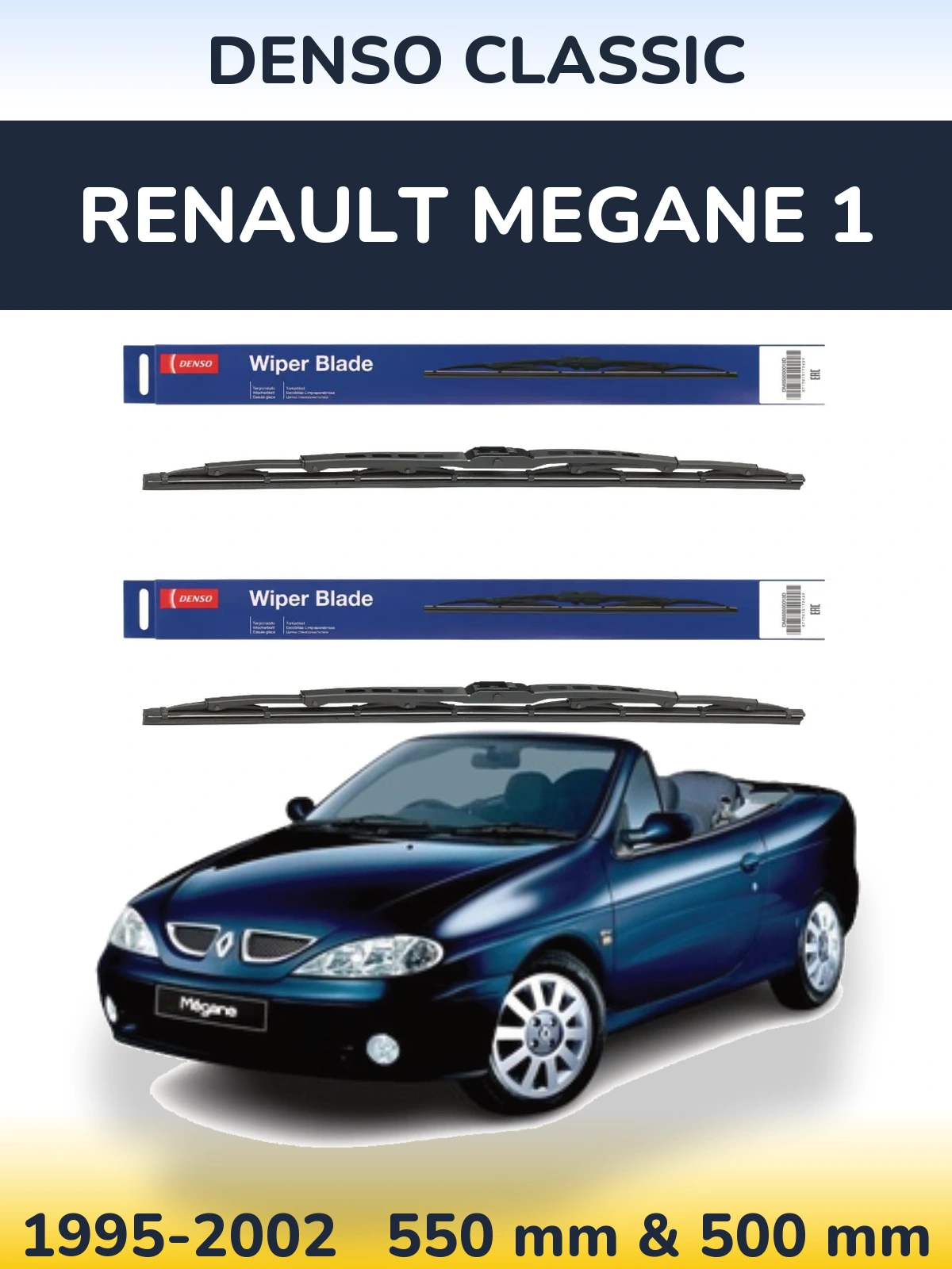 Front wiper blade set Denso Classic 550 & 500 mm for Renault Megane 1 1995-2002