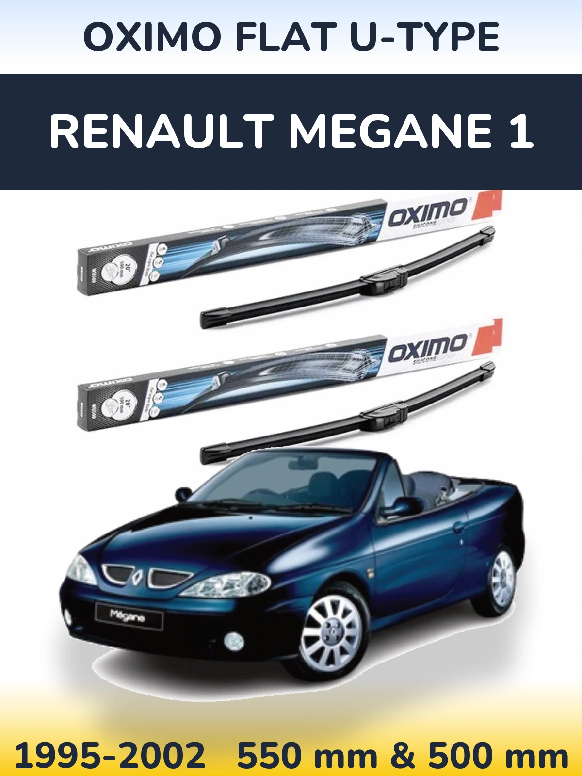 Комплект передних дворников Oximo Flat U-type 550 & 500 мм для Renault Megane 1 1995-2002
