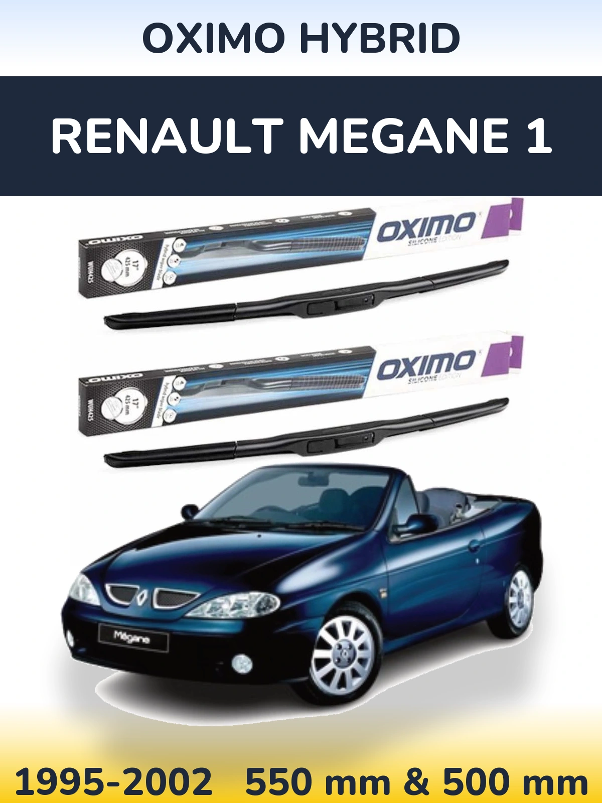 Комплект передних дворников Oximo Hybrid 550 & 500 мм для Renault Megane 1 1995-2002