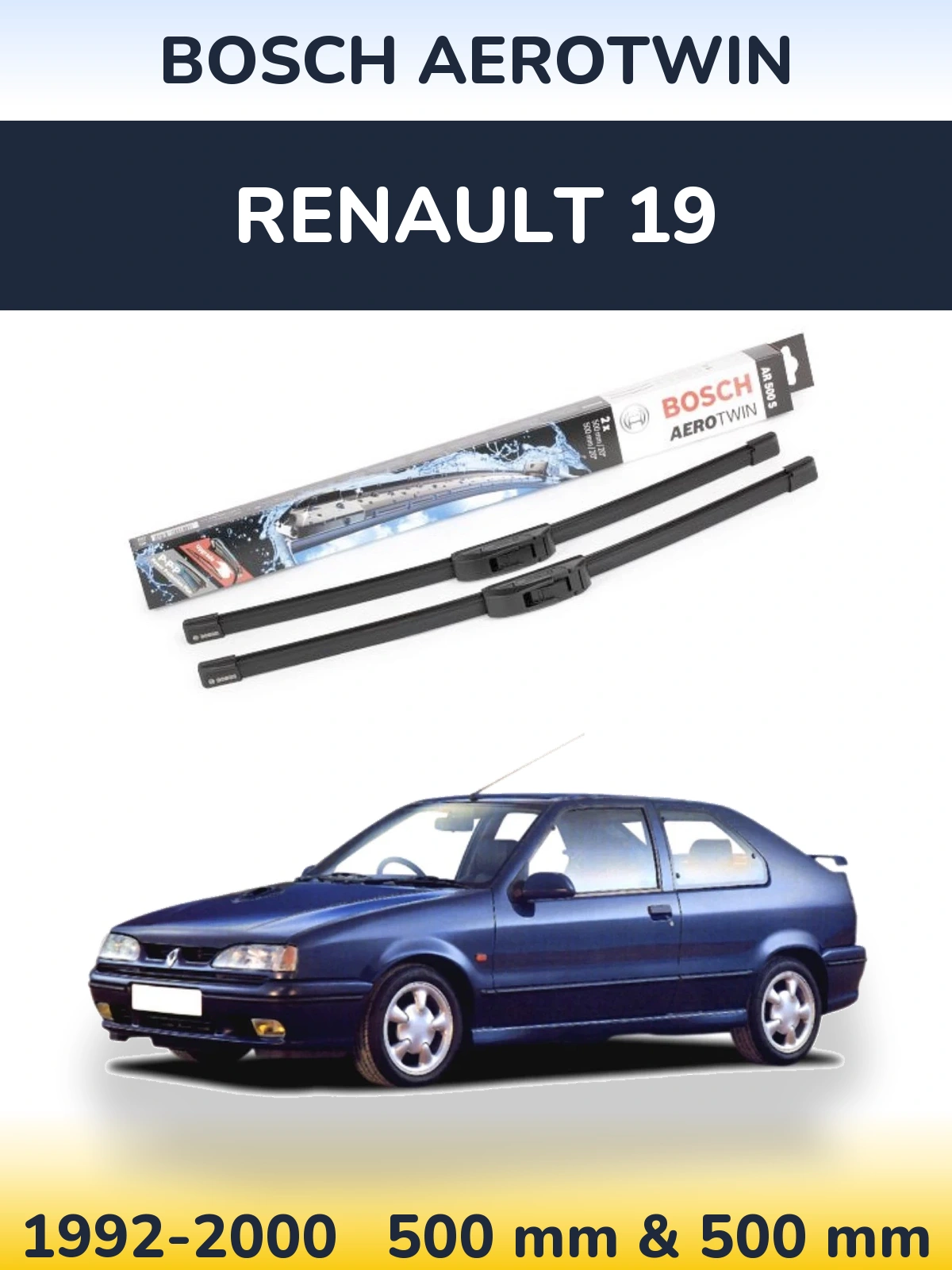 Front wiper blade set BOSCH AeroTwin 500 & 500 mm for Renault 19 1992-2000