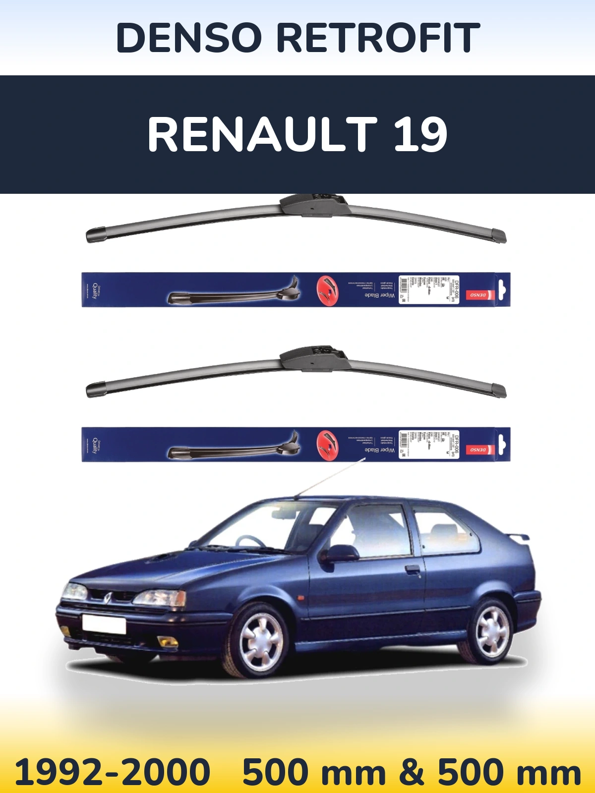 Комплект передних дворников Denso Retrofit 500 & 500 мм для Renault 19 1992-2000