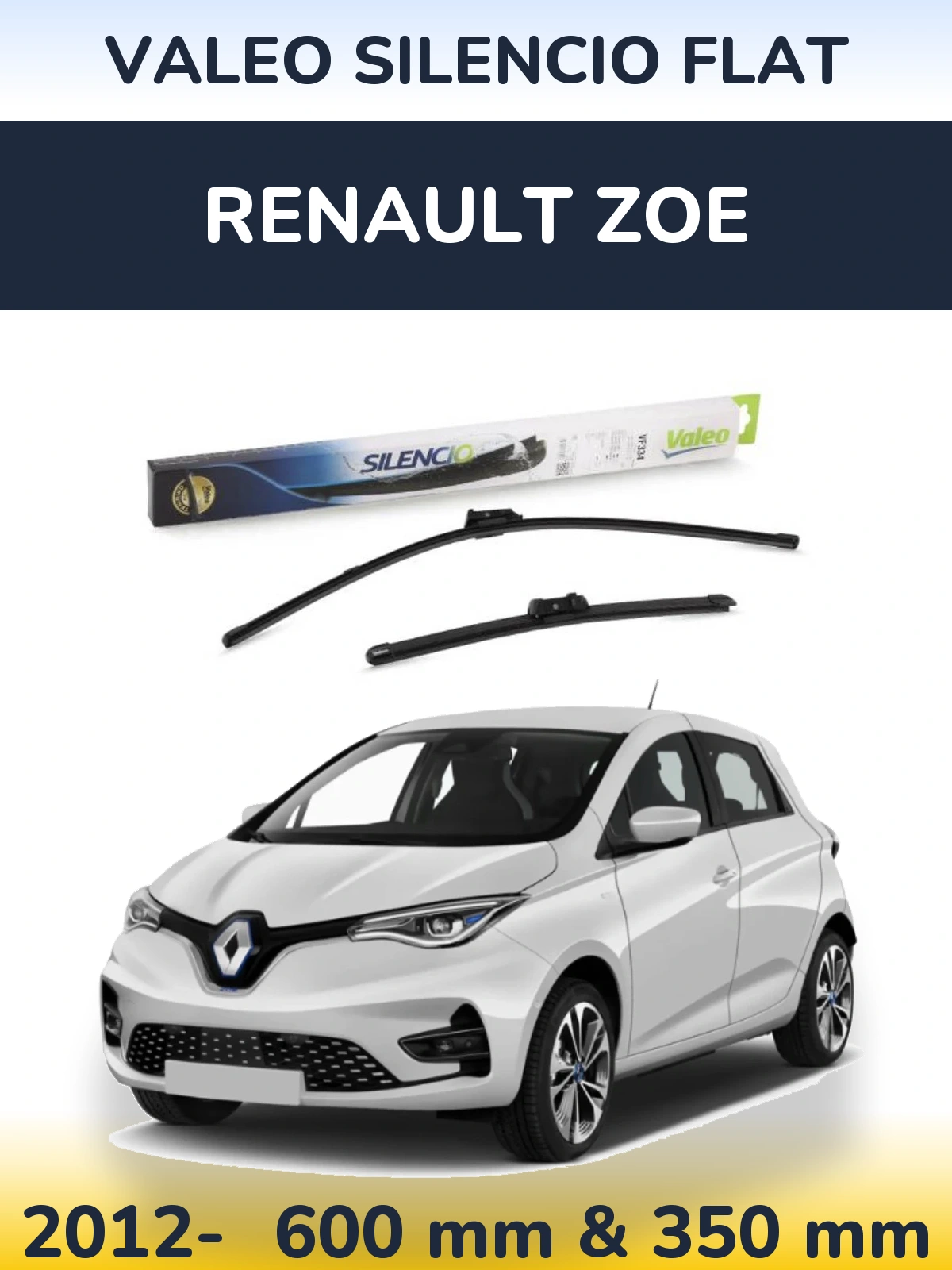 Front wiper blade set Valeo Silencio Flat 600 & 350 mm for Renault Zoe 2012-2026