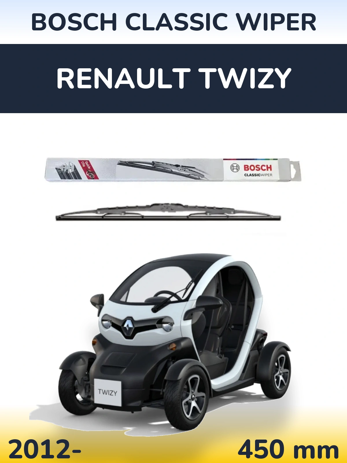 Front wiper blade BOSCH Classic Wiper 450 mm for Renault Twizy 2012-2026