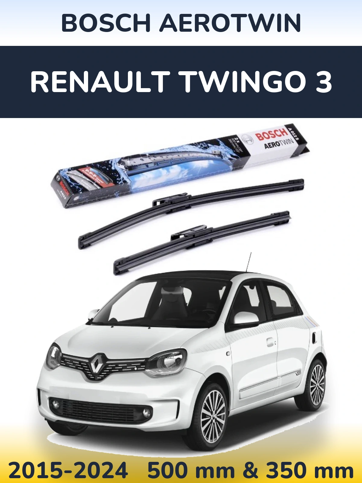 Комплект передних дворников BOSCH AeroTwin 500 & 360 мм для Renault Twingo 3 2015-2024