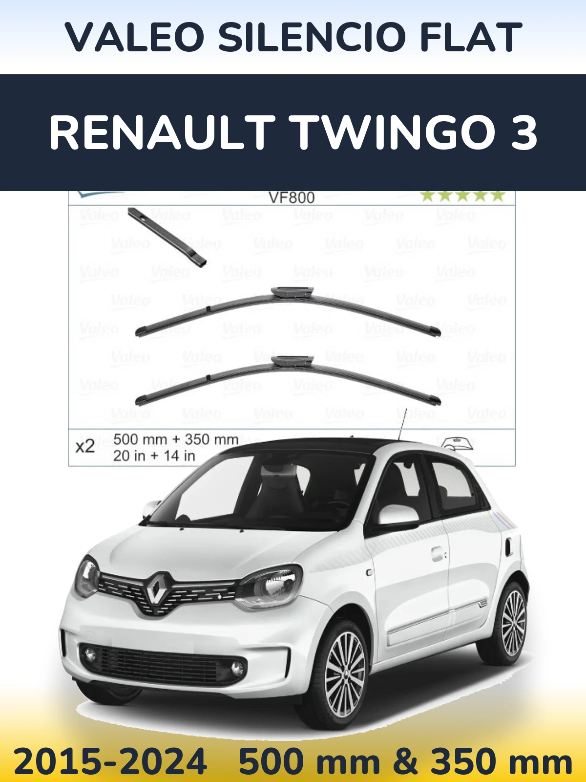 Комплект передних дворников Valeo Silencio Flat 500 & 350 мм для Renault Twingo 3 2015-2024