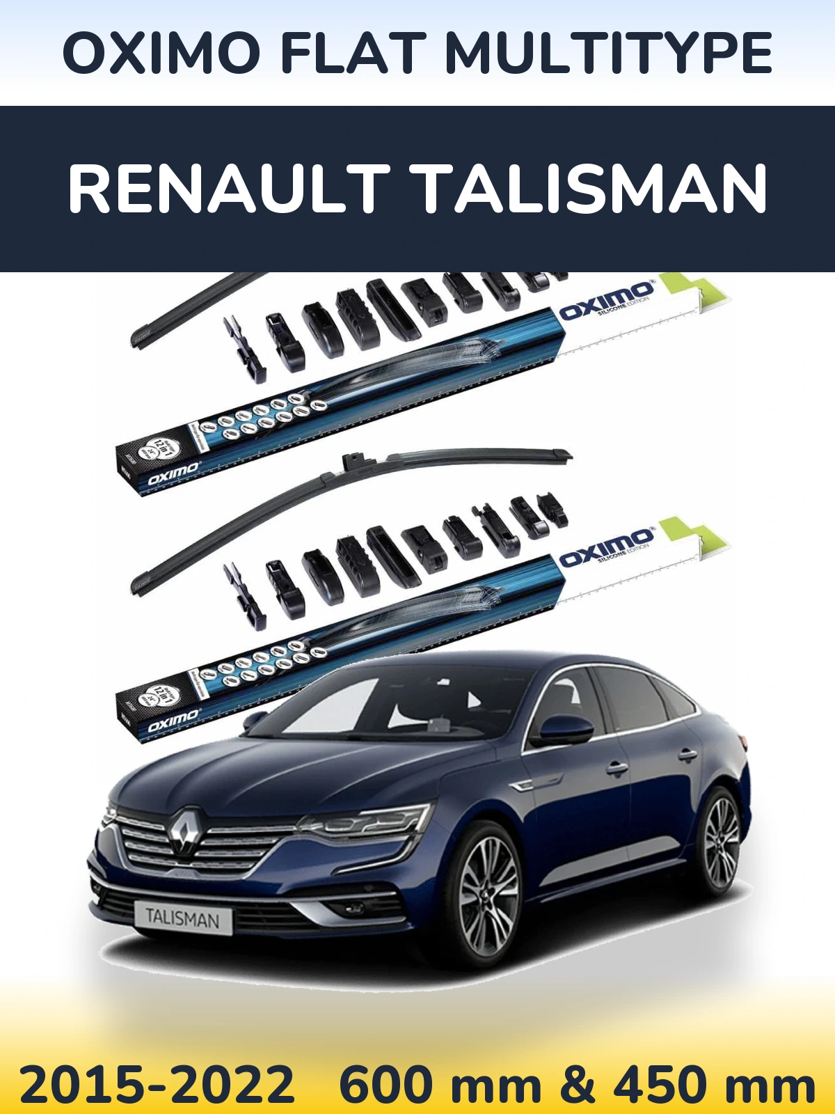 Front wiper blade set Oximo Flat MultiTipse 600 & 450 mm for Renault Talisman 2015-2022