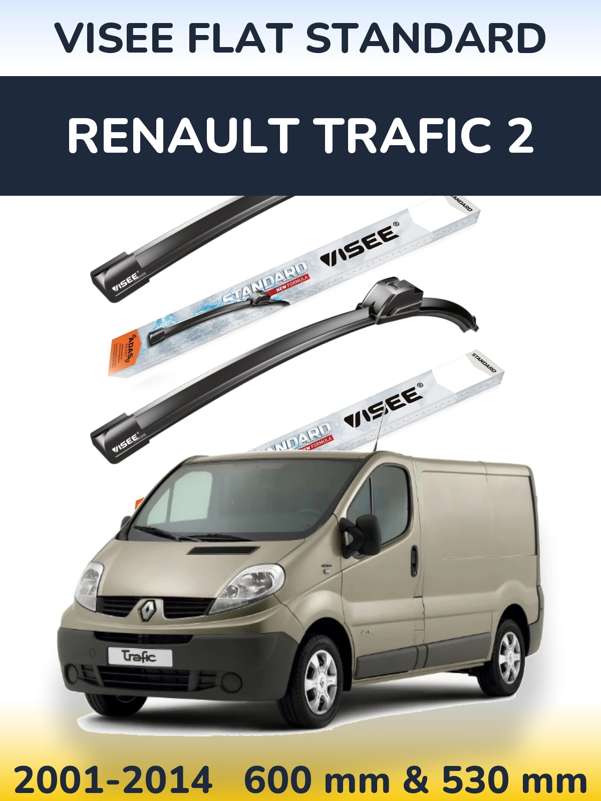 Комплект передних дворников VISEE FLAT STANDARD 600 & 530 мм для Renault Trafic 2 2001-2014
