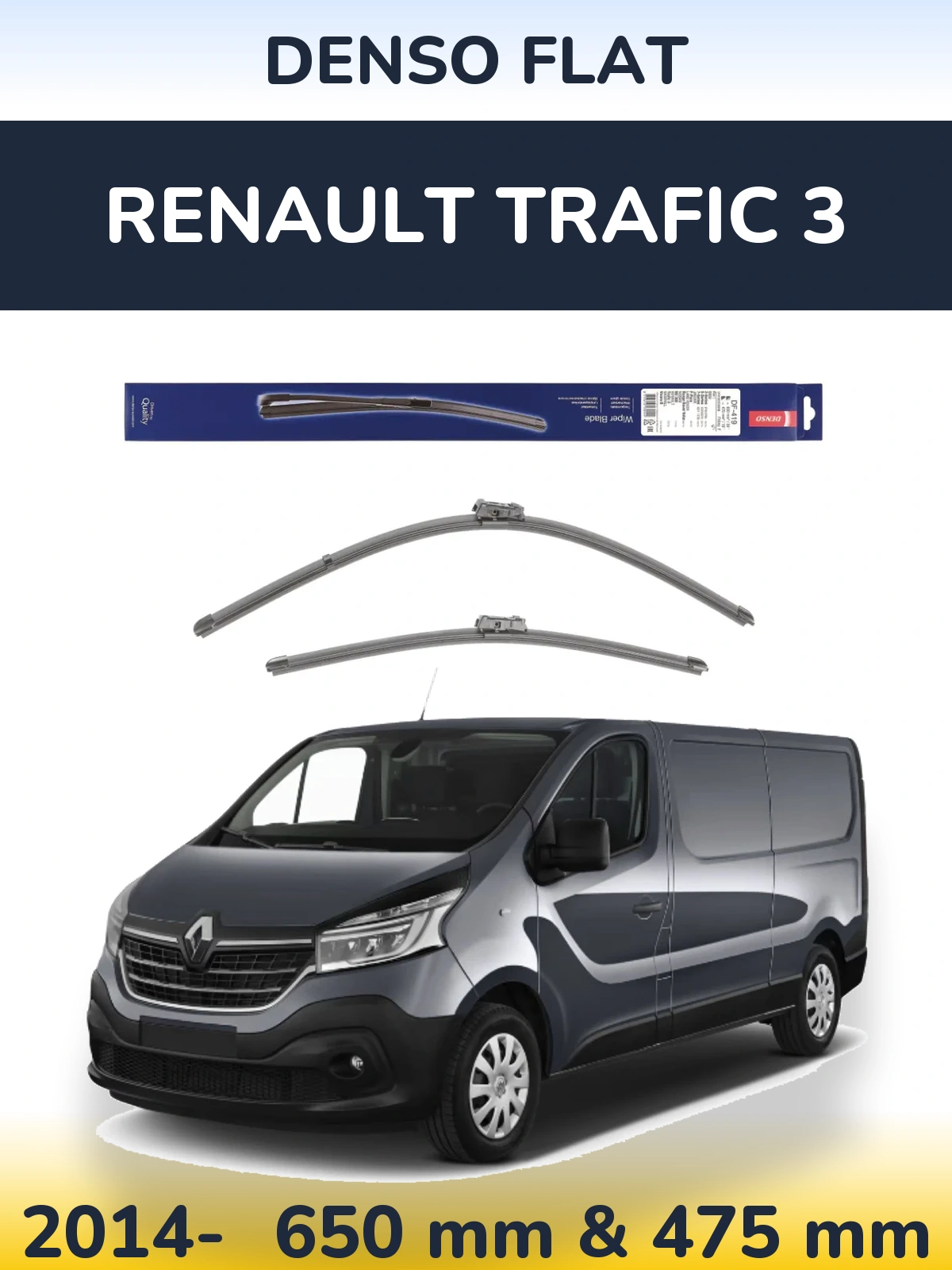 Комплект передних дворников Denso Flat 650 & 475 мм для Renault Trafic 3 2014-2026