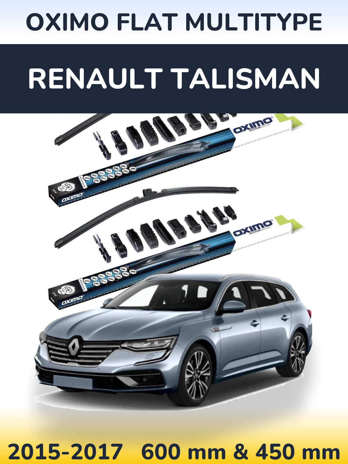 Front wiper blade set Oximo Flat MultiTipse 600 & 450 mm for Renault Talisman 2015-2017