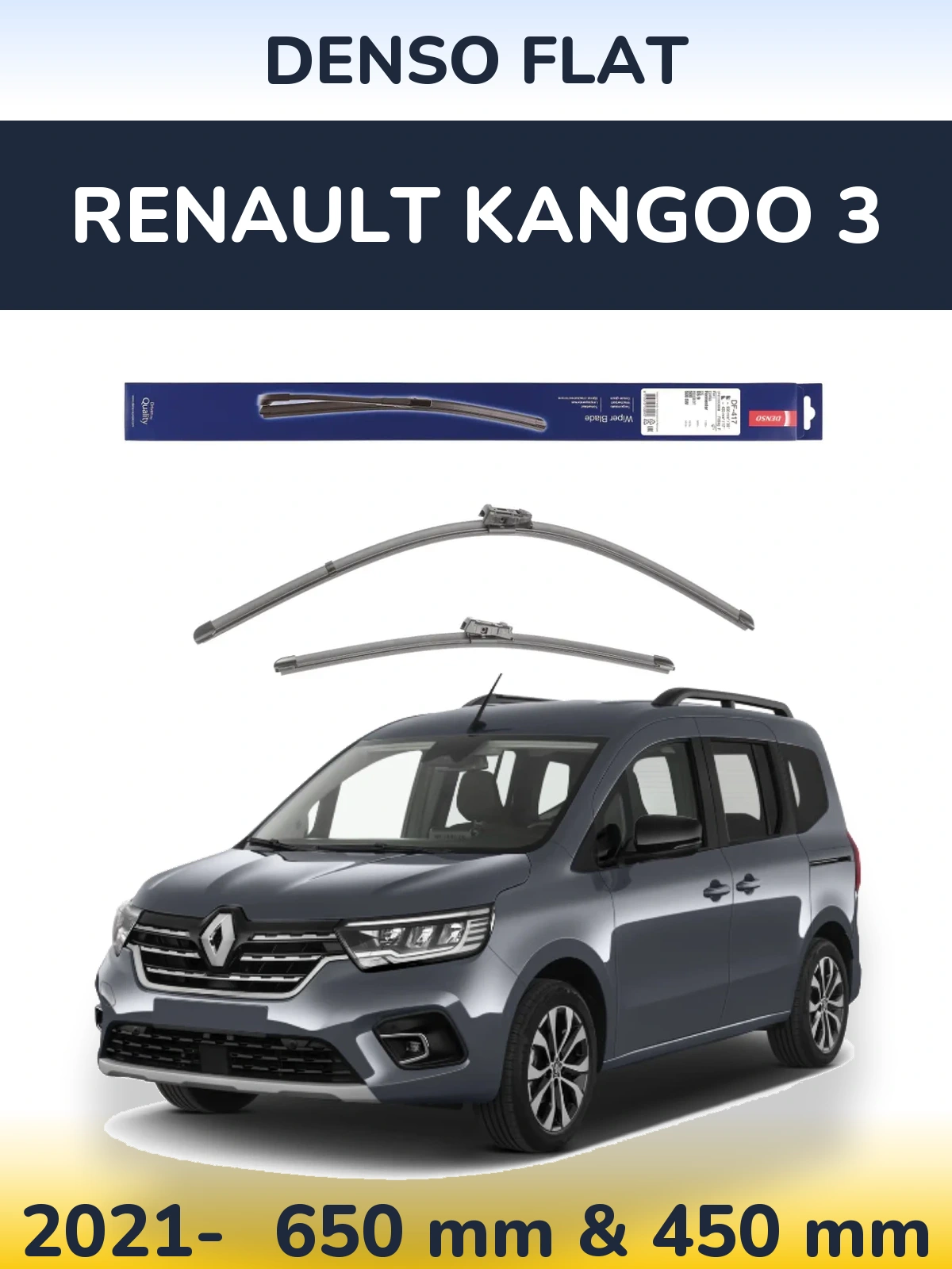 Front wiper blade set Denso Flat 650 & 450 mm for Renault Kangoo 3 2021-2026