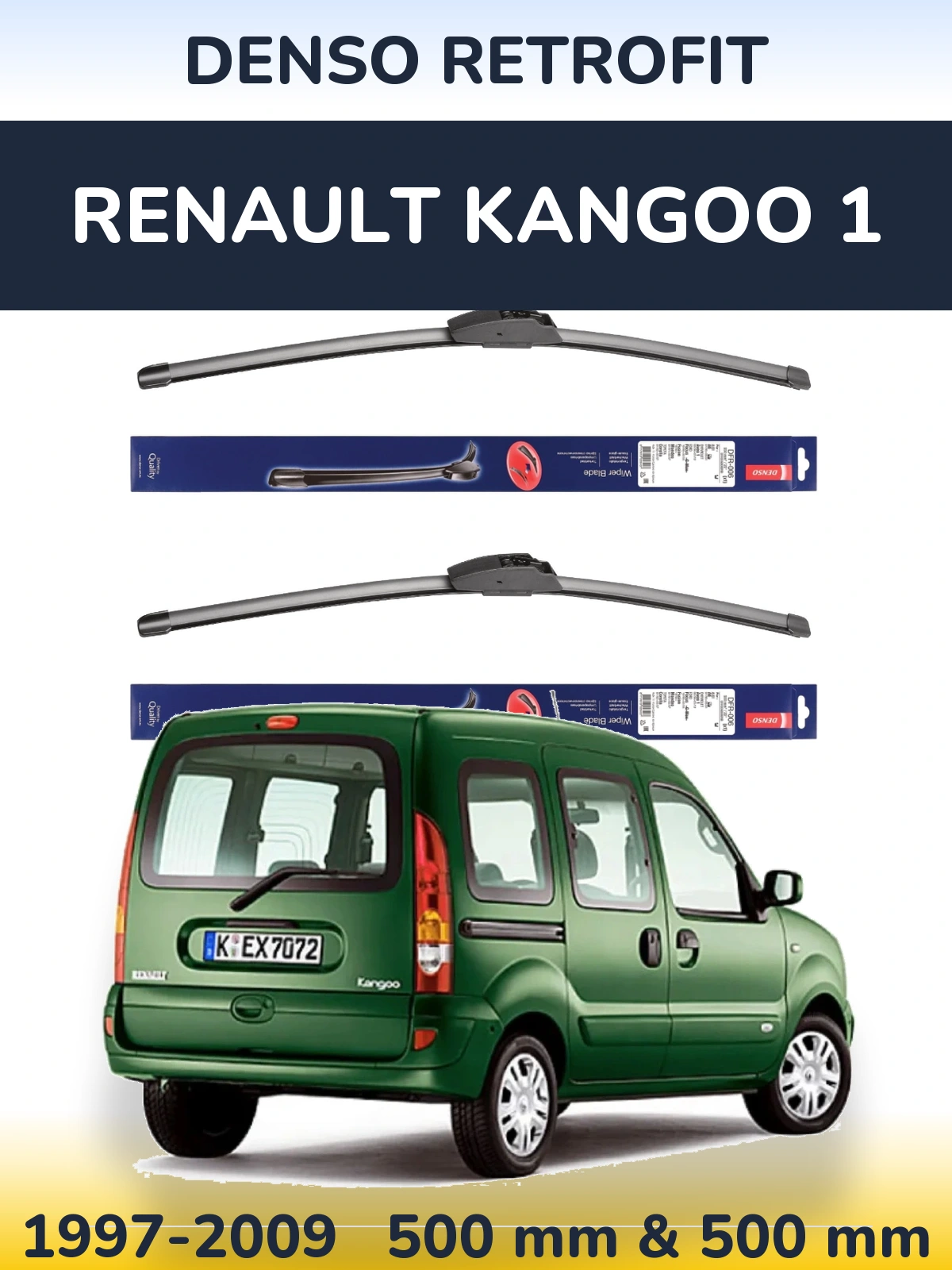 Комплект передних дворников Denso Retrofit 500 & 500 мм для Renault Kangoo 1 1997-2009