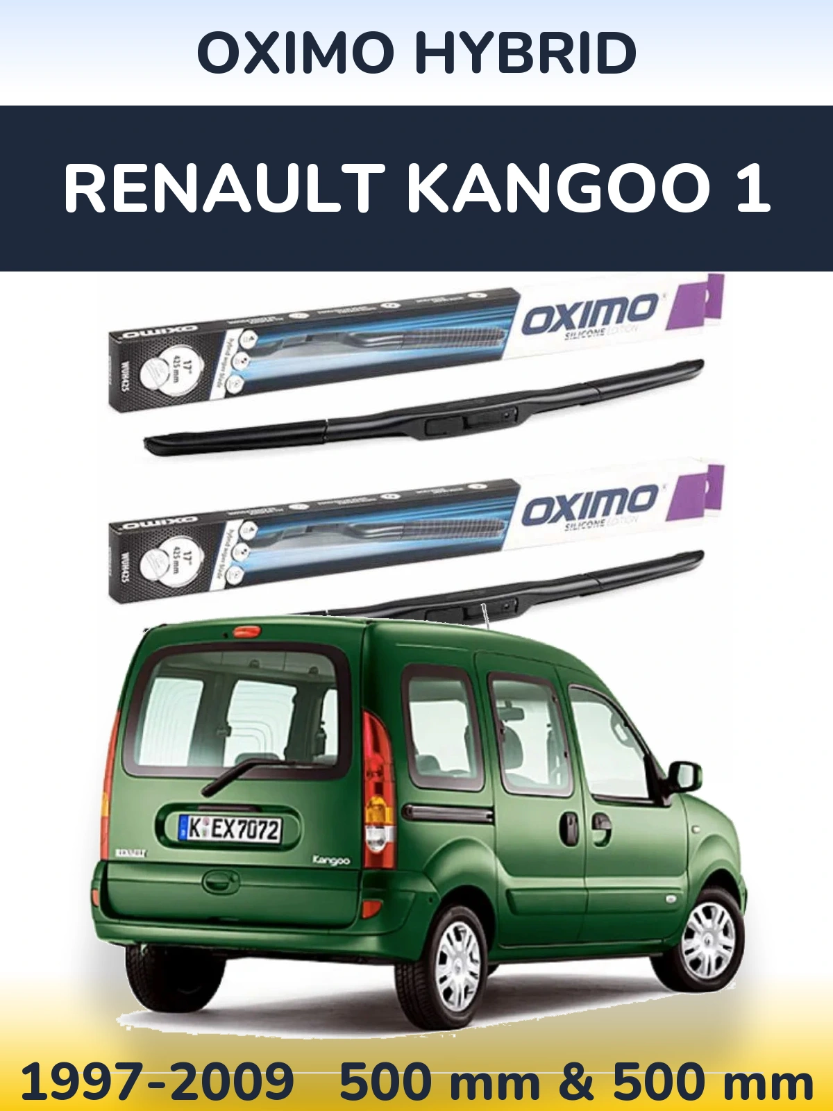 Комплект передніх щіток Oximo Hybrid 500 & 500 мм для Renault Kangoo 1 1997-2009