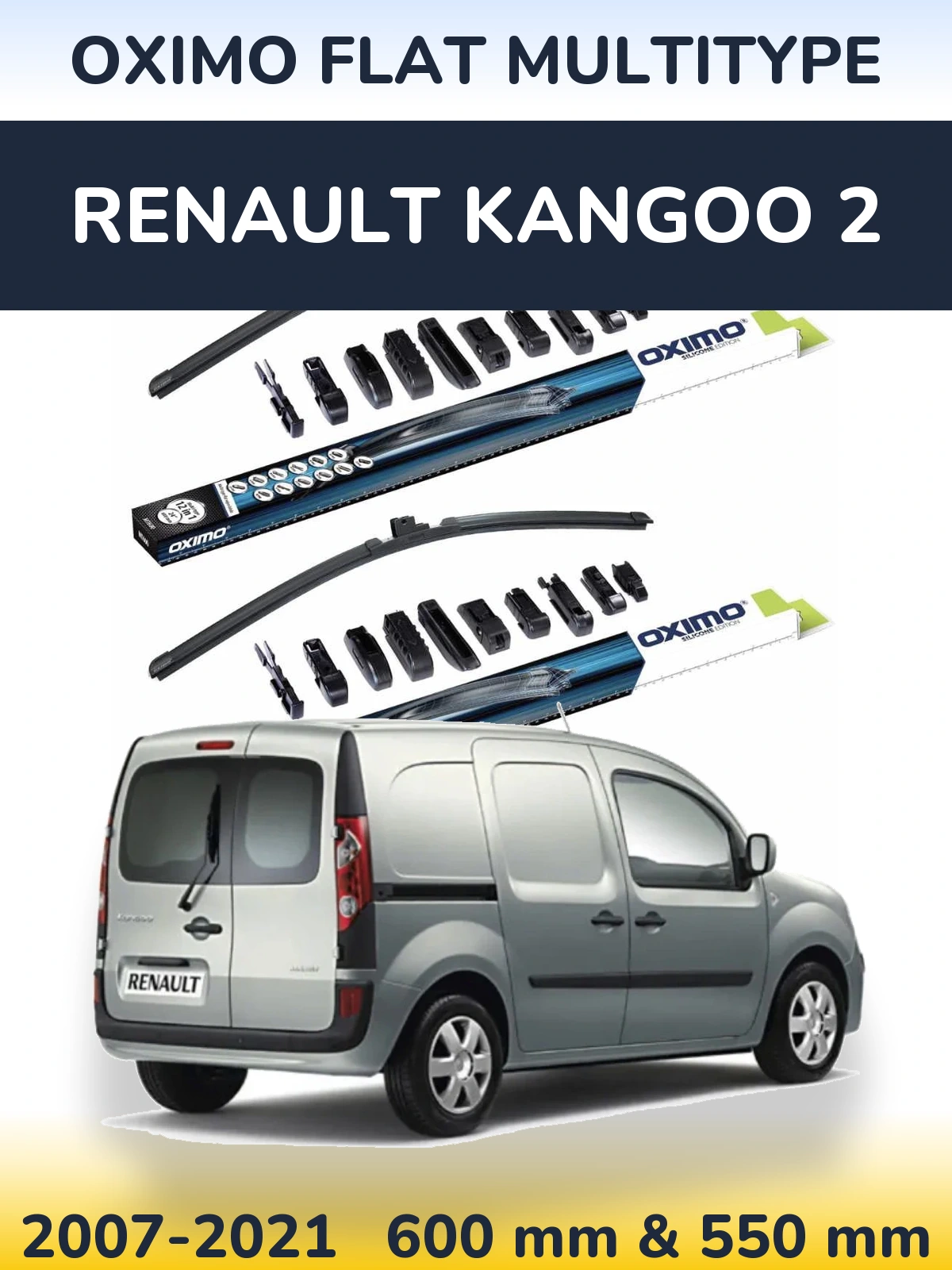 Комплект передних дворников Oximo Flat MultiТипe 600 & 550 мм для Renault Kangoo 2 2007-2021