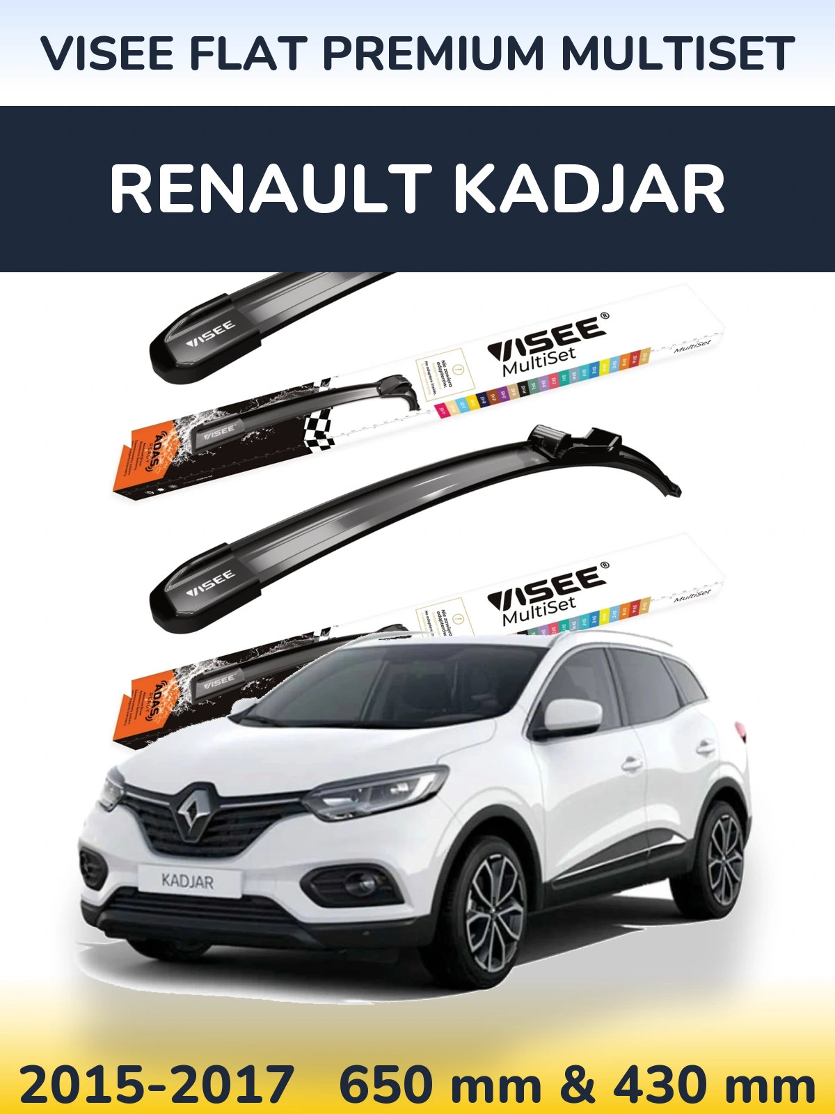 Front wiper blade set VISEE FLAT PREMIUM MultiSet 650 & 430 mm for Renault Kadjar 2015-2017