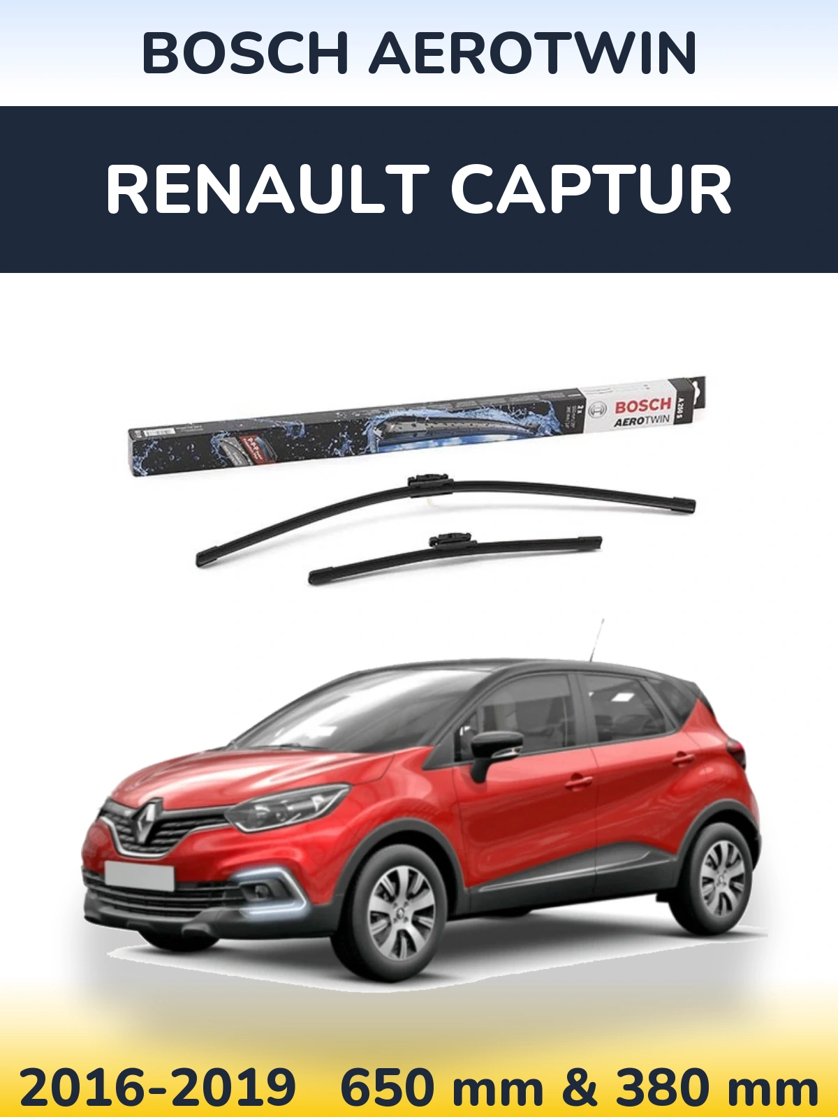 Front wiper blade set BOSCH AeroTwin 650 & 360 mm for Renault Captur 2016-2019