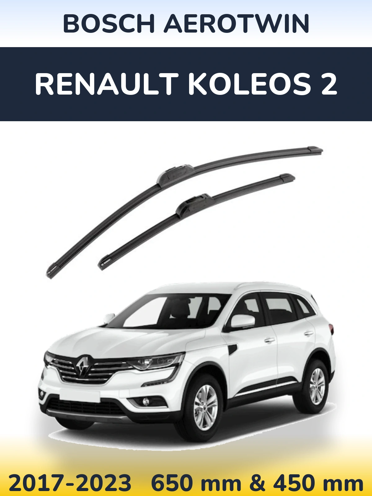 Front wiper blade set BOSCH AeroTwin 650 & 450 mm for Renault Koleos 2 2017-2023