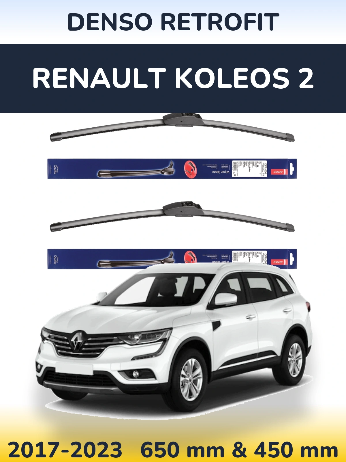 Front wiper blade set Denso Retrofit 650 & 450 mm for Renault Koleos 2 2017-2023