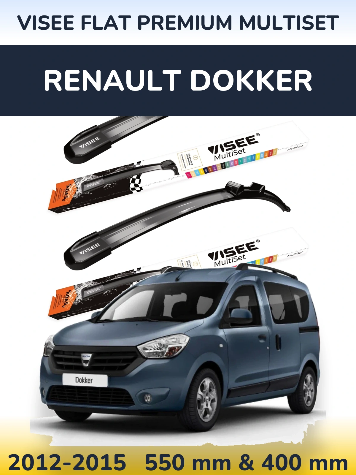 Front wiper blade set VISEE FLAT PREMIUM MultiSet 550 & 400 mm for Renault Dokker 2012-2015