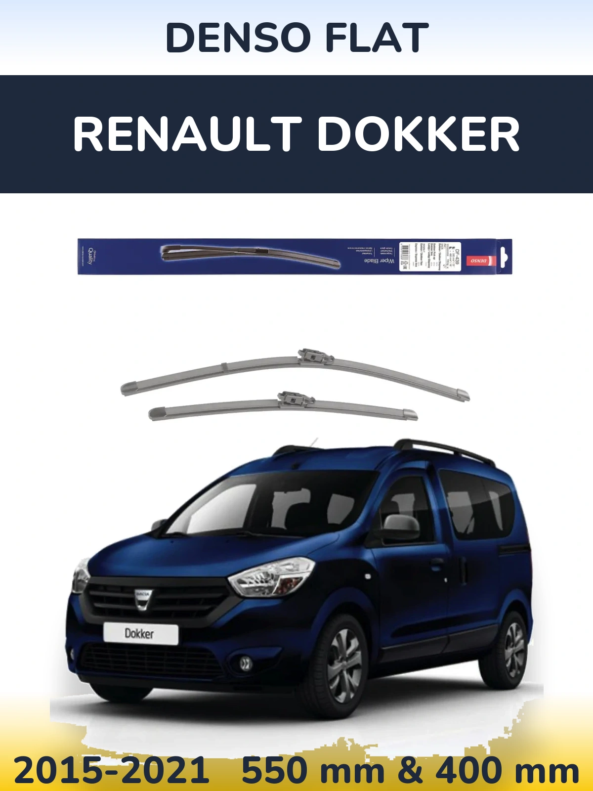 Front wiper blade set Denso Flat 550 & 400 mm for Renault Dokker 2015-2021