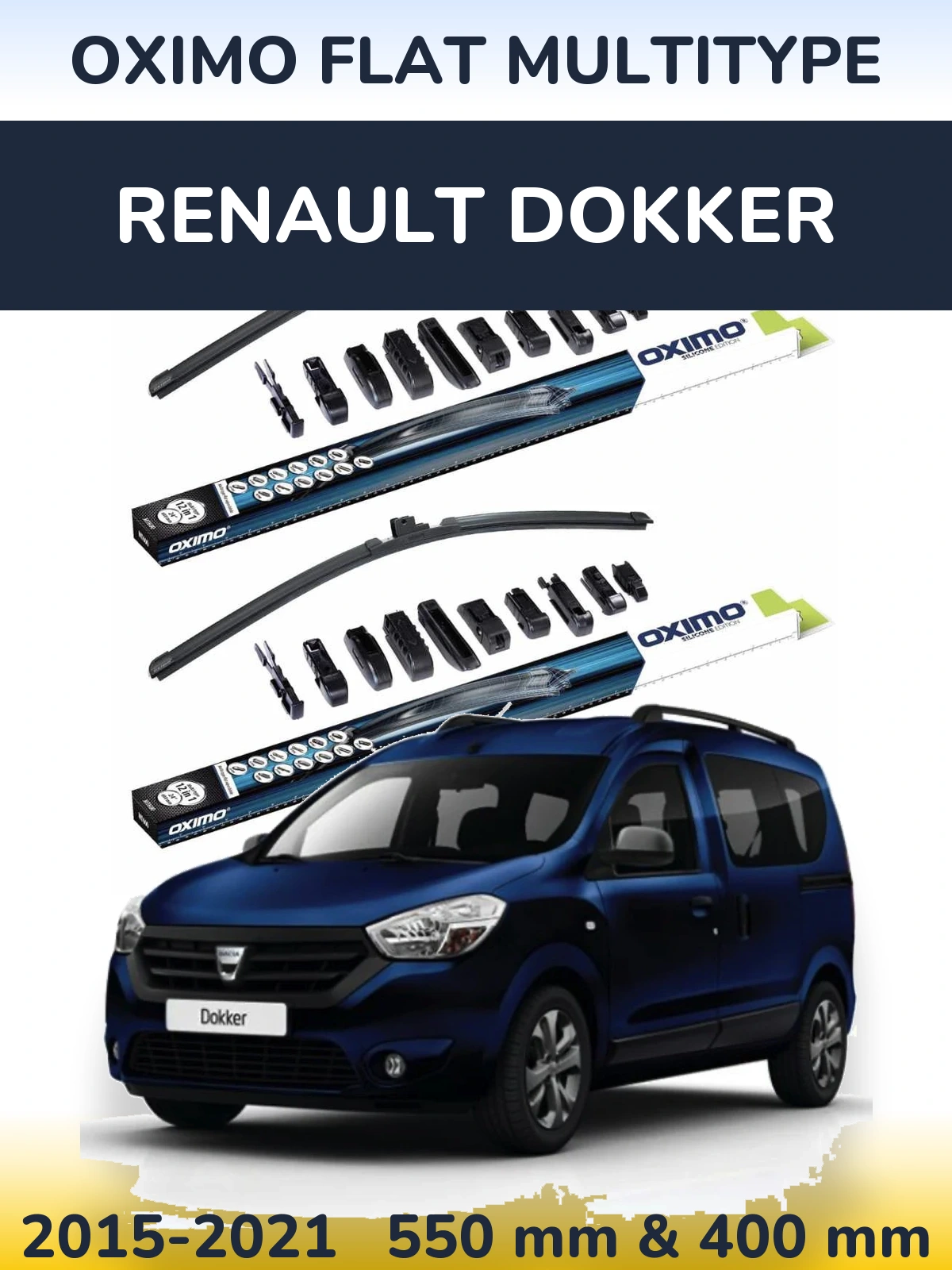 Комплект передніх щіток Oximo Flat MultiТипe 550 & 400 мм для Renault Dokker 2015-2021