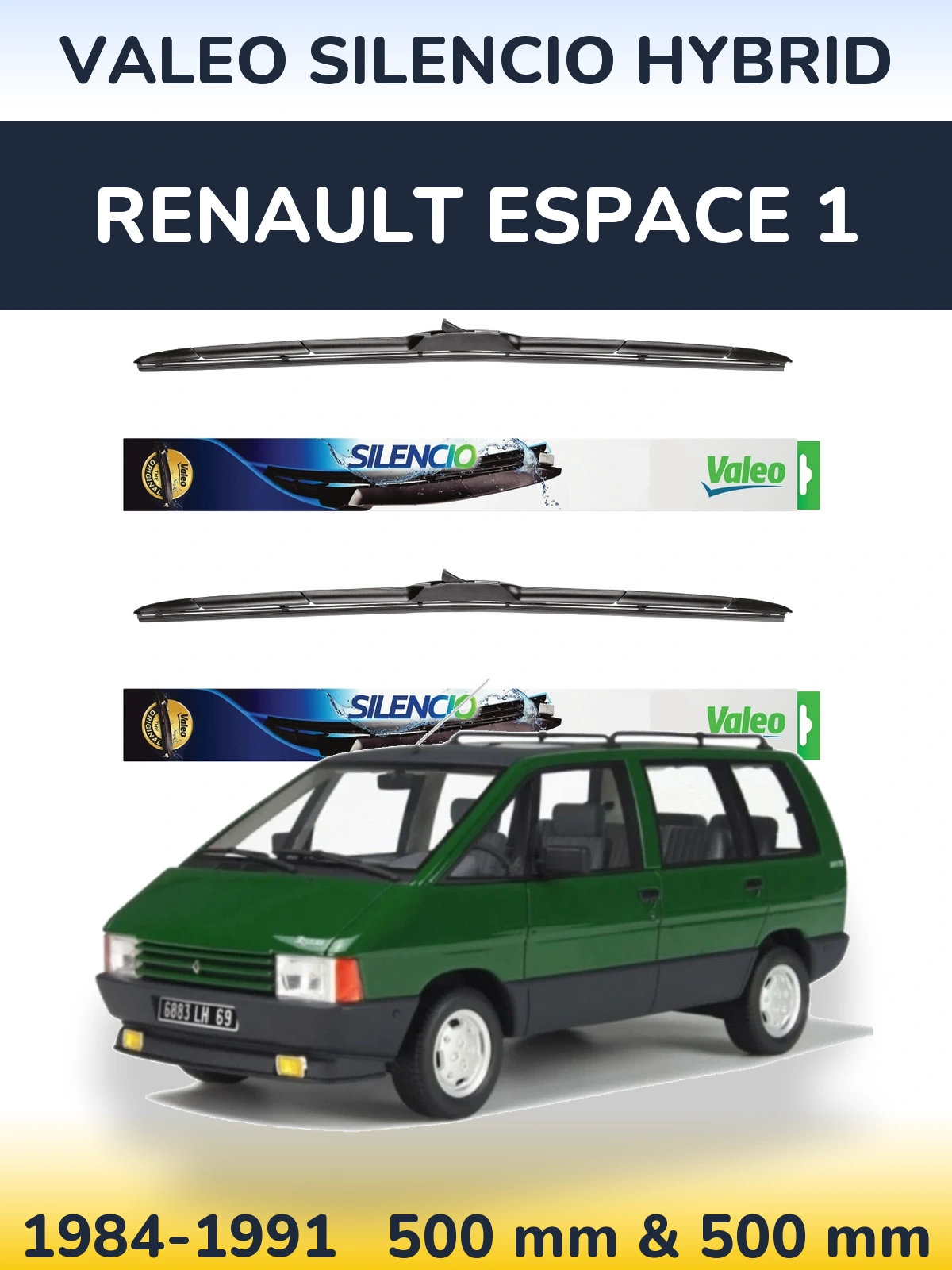 Комплект передних дворников Valeo Silencio Hybrid 500 & 500 мм для Renault Espace 1 1984-1991
