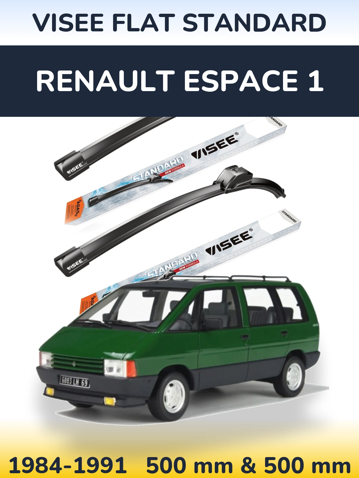 Комплект передних дворников VISEE FLAT STANDARD 500 & 500 мм для Renault Espace 1 1984-1991