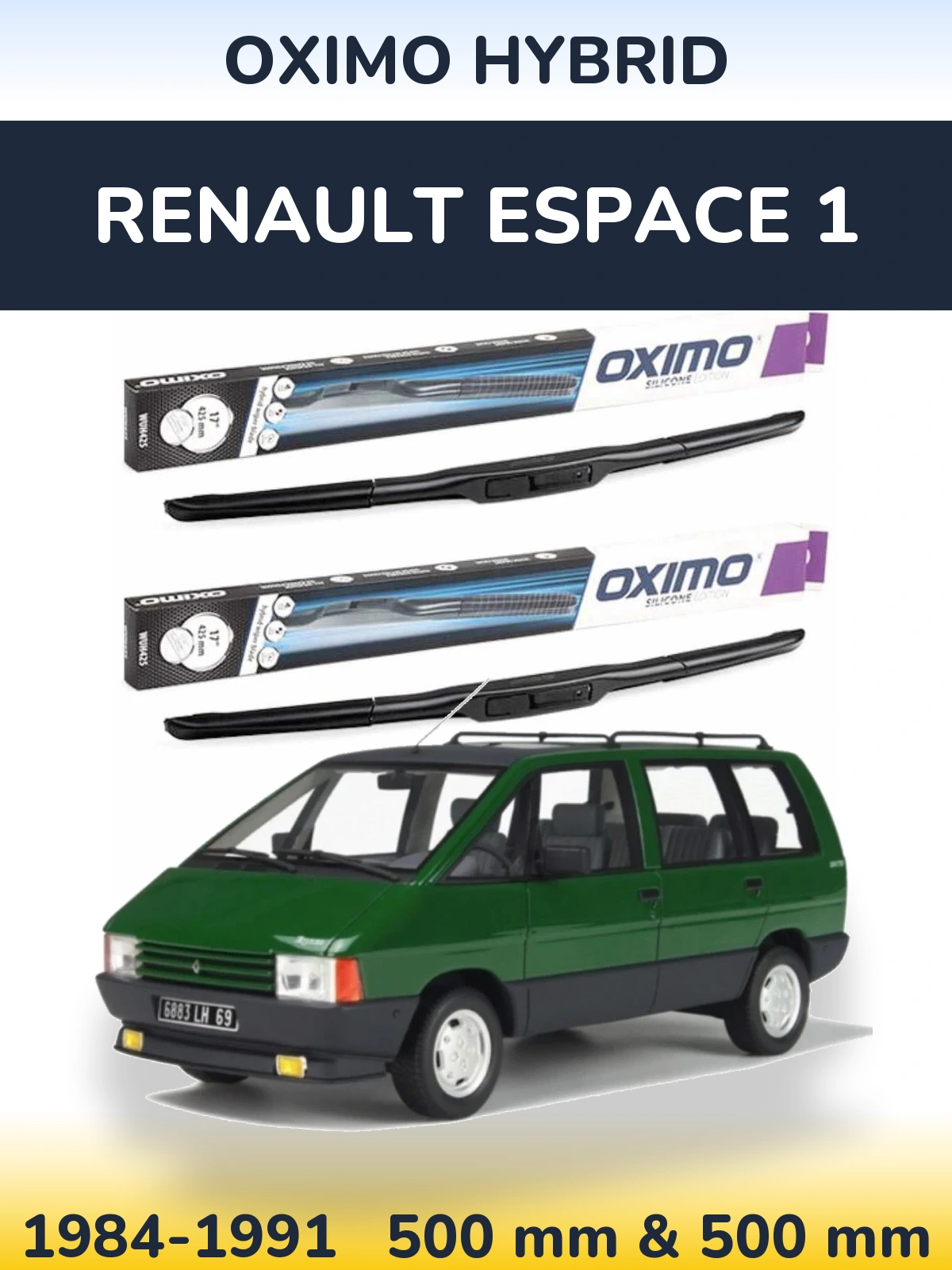 Комплект передних дворников Oximo Hybrid 500 & 500 мм для Renault Espace 1 1984-1991